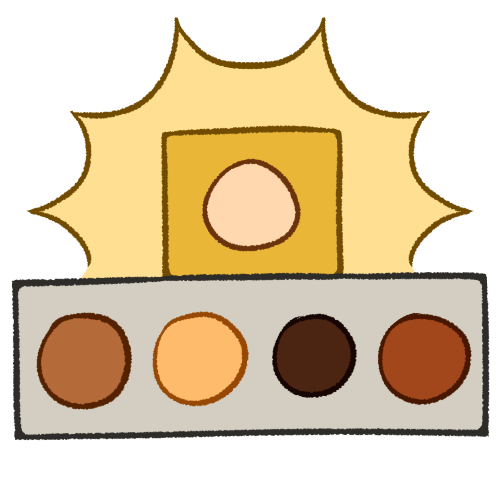  A drawing of a small gold box above a long silver rectangle. The box contains a pale circle and the rectangle contains four circles in various shades of brown. Around the box is a pale yellow emphasis effect. 